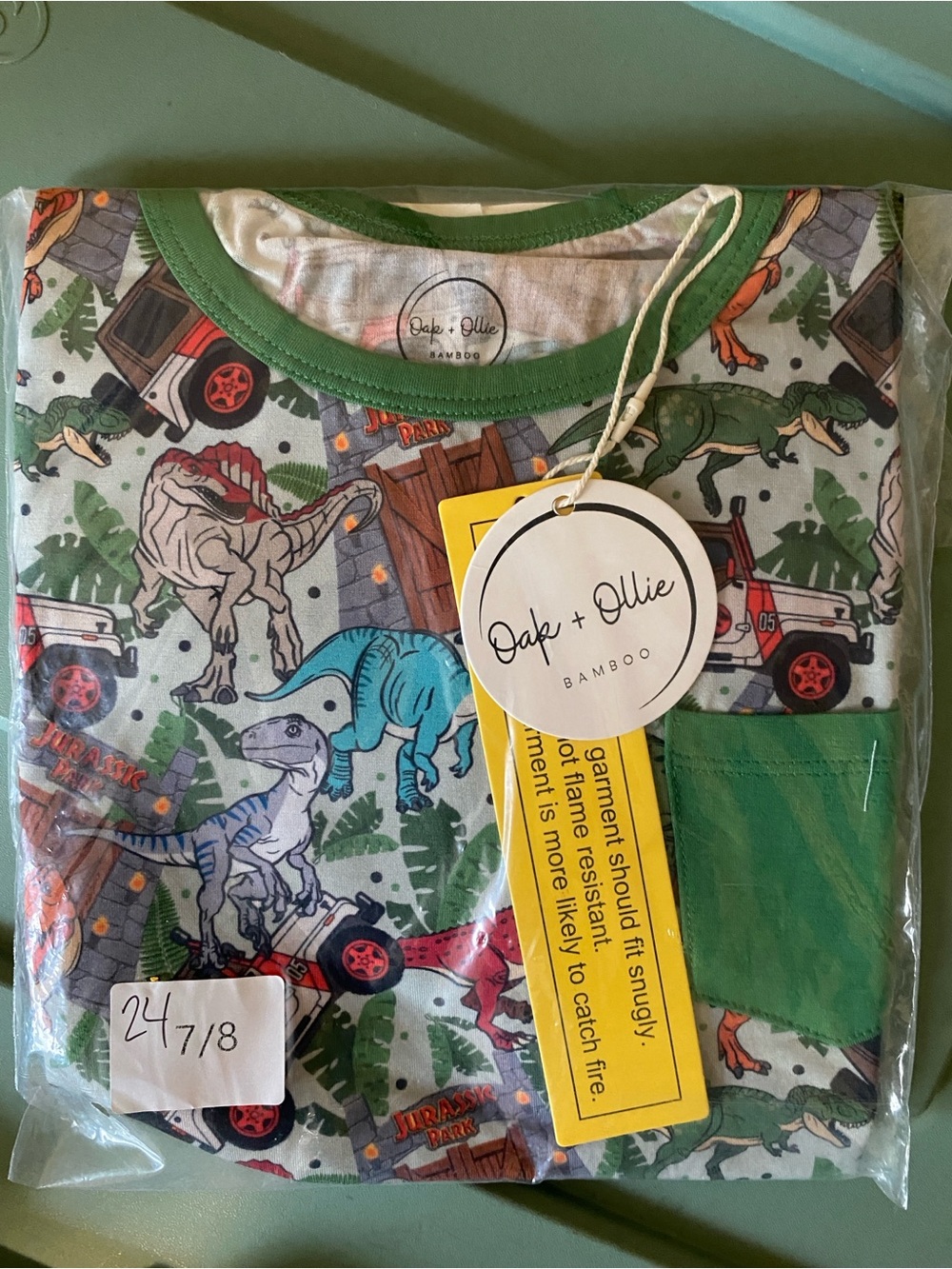 Oak + Ollie Bamboo Dinosaur Pocket tee 7/8 NWT
